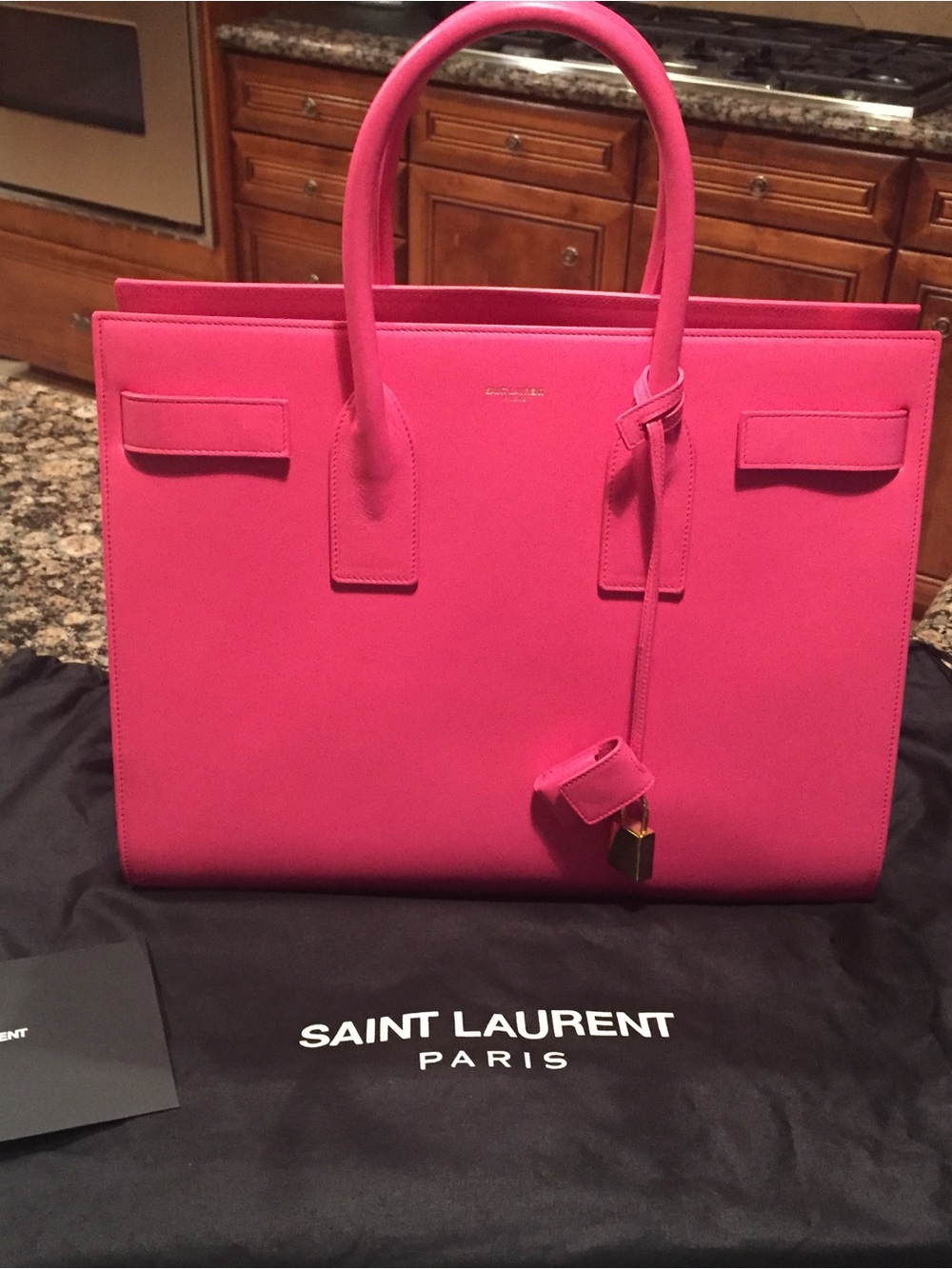 Saint Laurent Hot Pink Leather Tote with Hanging Padlock